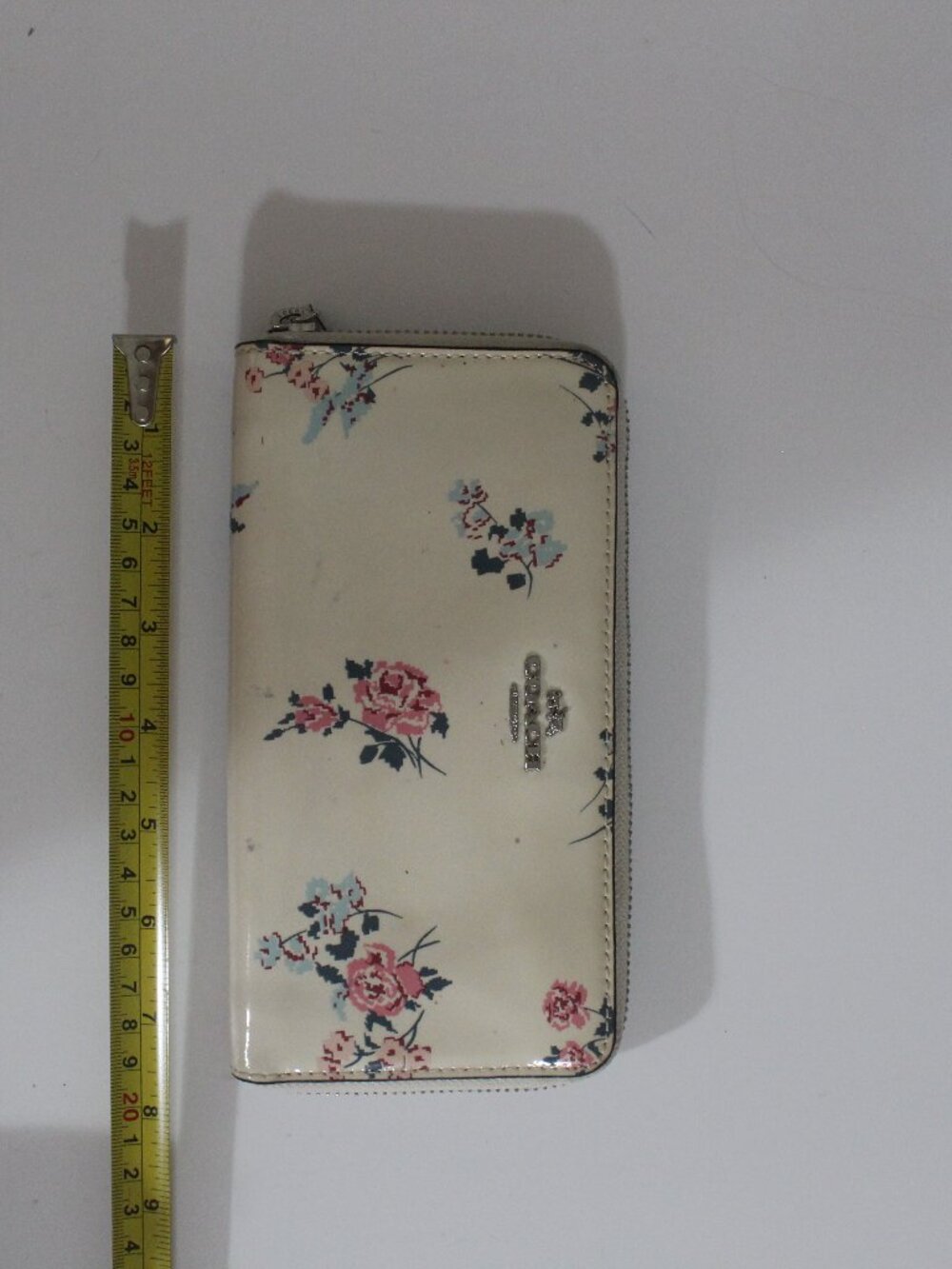 Cream Rose Print Zip-Around Wallet